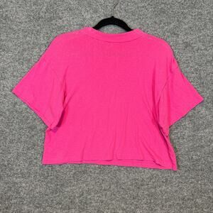Free People Shirt Womens XS Pink Tshirt Crop Top Oversized Mock Neck Bohemian